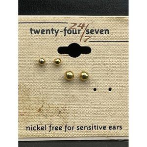 Twenty-four/seven gold tone  Small Bead 3 MM Nickel Free Stud Earrings
